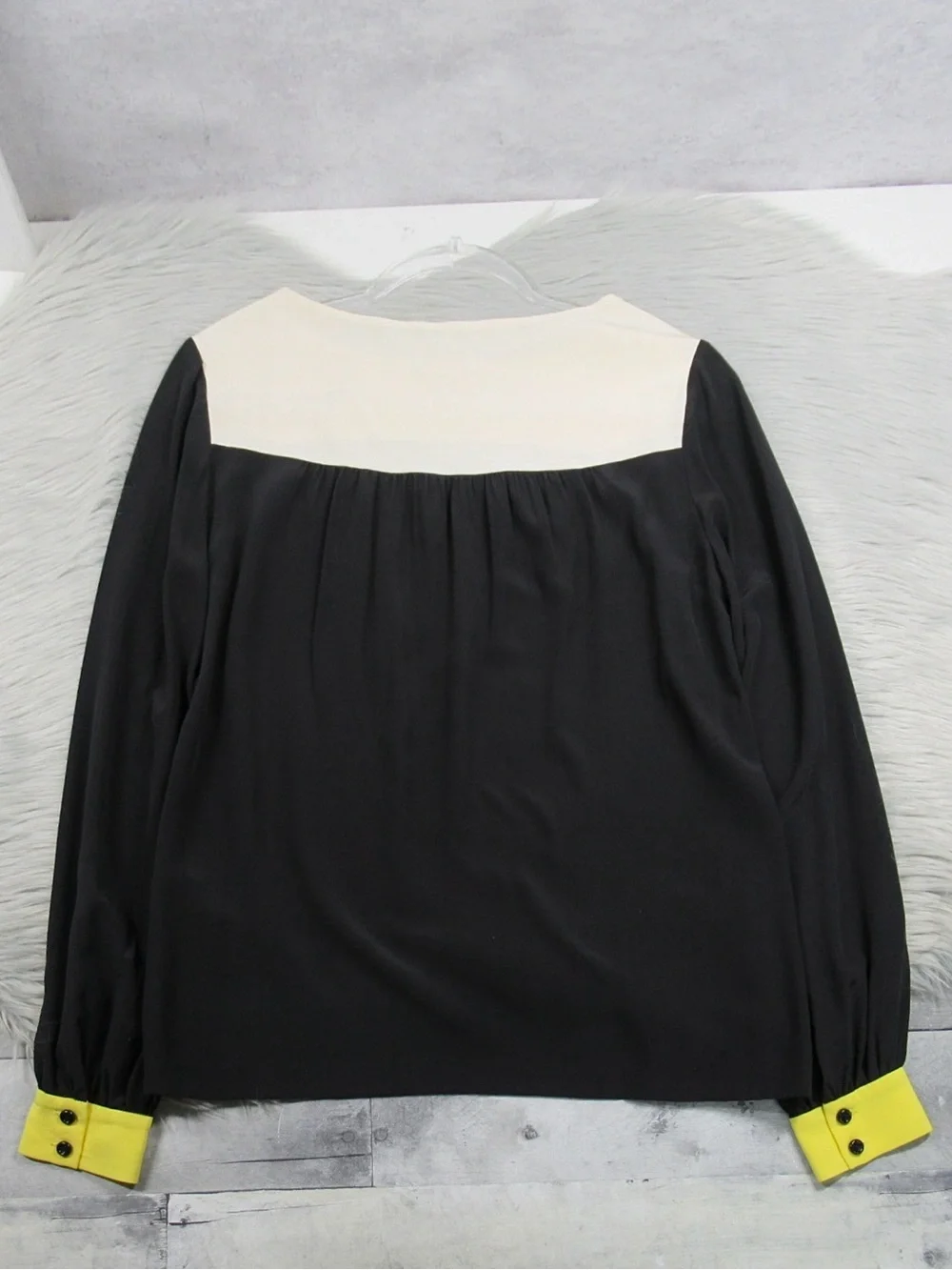 Kate Spade Silk Color-Block Blouse Cream Yoke Yellow Cuffs - Size 4